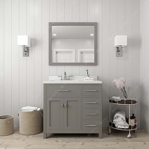 Virtu USA Caroline Parkway 36" Single Bath Vanity with Dazzle White Quartz Countertop and Square Sink with Brushed Nickel Faucet with Matching Mirror