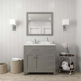 Virtu USA Caroline Parkway 36" Single Bath Vanity with Dazzle White Quartz Countertop and Square Sink with Polished Chrome Faucet with Matching Mirror