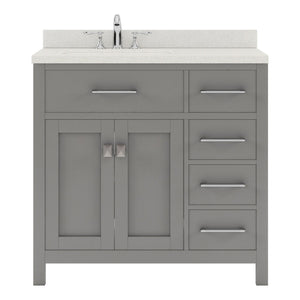 Virtu USA Caroline Parkway 36" Single Bath Vanity with Dazzle White Quartz Countertop and Square Sink with Brushed Nickel Faucet with Matching Mirror