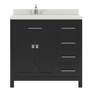 Virtu USA Caroline Parkway 36" Single Bath Vanity with Dazzle White Quartz Top and Square Sink with Matching Mirror