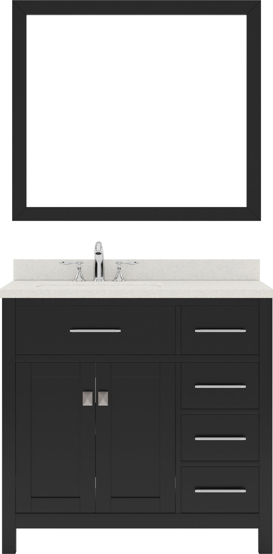 Virtu USA Caroline Parkway 36" Single Bath Vanity with Dazzle White Top and Square Sink with Polished Chrome Faucet and Mirror - Luxe Bathroom Vanities