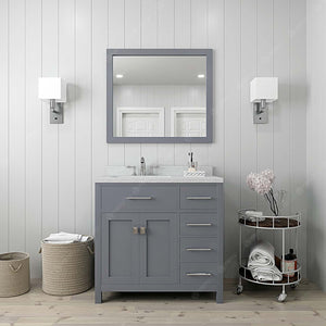 Virtu USA Caroline Parkway 36" Single Bath Vanity with Dazzle White Quartz Countertop and Square Sink with Brushed Nickel Faucet with Matching Mirror
