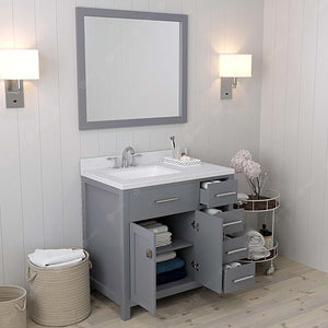Virtu USA Caroline Parkway 36" Single Bath Vanity with Dazzle White Quartz Countertop and Square Sink with Brushed Nickel Faucet with Matching Mirror