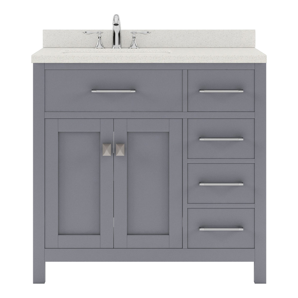 Virtu USA Caroline Parkway 36" Single Bath Vanity with Dazzle White Quartz Countertop and Square Sink with Polished Chrome Faucet with Matching Mirror