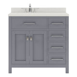 Virtu USA Caroline Parkway 36" Single Bath Vanity with Dazzle White Quartz Top and Square Sink with Matching Mirror