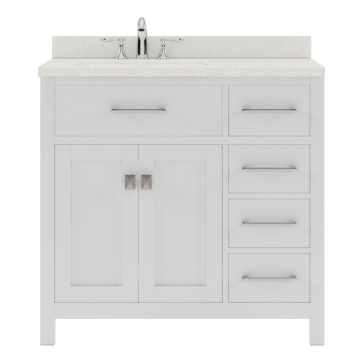 Virtu USA Caroline Parkway 36" Single Bath Vanity with Dazzle White Quartz Countertop and Square Sink with Polished Chrome Faucet with Matching Mirror