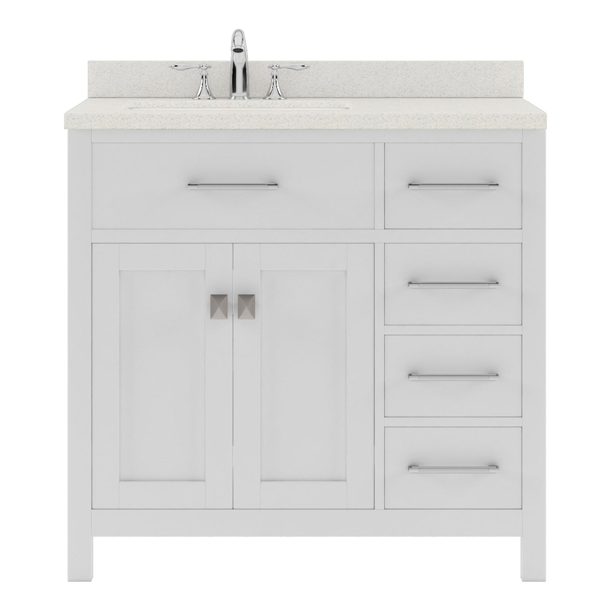 Virtu USA Caroline Parkway 36" Single Bath Vanity with Dazzle White Quartz Countertop and Square Sink with Brushed Nickel Faucet with Matching Mirror