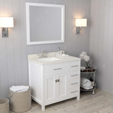 Virtu USA Caroline Parkway 36" Single Bath Vanity with Dazzle White Quartz Top and Square Sink with Matching Mirror