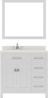 Virtu USA Caroline Parkway 36" Single Bath Vanity with Dazzle White Top and Square Sink with Polished Chrome Faucet and Mirror - Luxe Bathroom Vanities