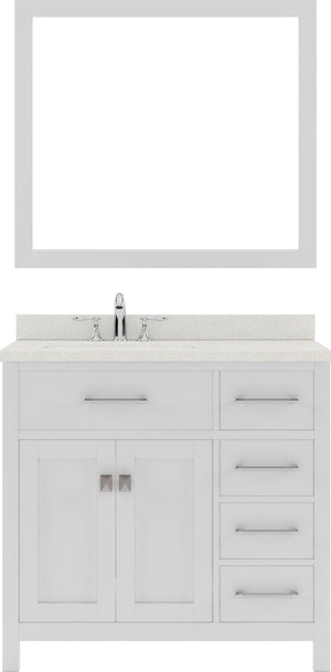 Virtu USA Caroline Parkway 36" Single Bath Vanity with Dazzle White Top and Square Sink with Brushed Nickel Faucet and Mirror - Luxe Bathroom Vanities