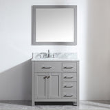 Virtu USA Caroline Parkway 36" Single Bath Vanity with Italian White Marble Top and Round Sink with Matching Mirror