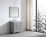 Virtu USA Caroline Parkway 36" Single Bath Vanity with Italian White Marble Top and Round Sink with Matching Mirror