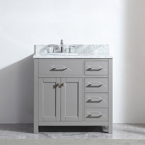 Virtu USA Caroline Parkway 36" Single Bath Vanity with Italian White Marble Top and Round Sink