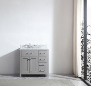 Virtu USA Caroline Parkway 36" Single Bath Vanity with Italian White Marble Top and Round Sink