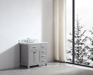 Virtu USA Caroline Parkway 36" Single Bath Vanity with Italian White Marble Top and Round Sink