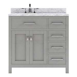 Virtu USA Caroline Parkway 36" Single Bath Vanity with Italian White Marble Top and Round Sink with Brushed Nickel Faucet with Matching Mirror