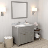 Virtu USA Caroline Parkway 36" Single Bath Vanity with Italian White Marble Top and Round Sink with Brushed Nickel Faucet with Matching Mirror