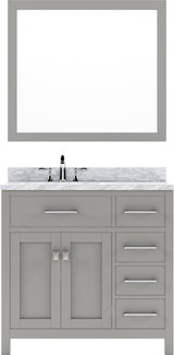 Virtu USA Caroline Parkway 36" Single Bath Vanity with Italian White Marble Top and Round Sink with Matching Mirror - Luxe Bathroom Vanities