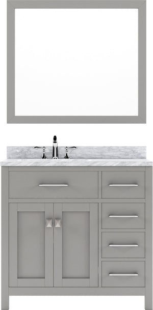 Virtu USA Caroline Parkway 36" Single Bath Vanity with Italian White Marble Top and Round Sink with Brushed Nickel Faucet with Matching Mirror - Luxe Bathroom Vanities