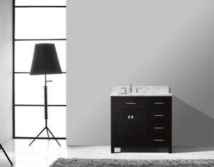Virtu USA Caroline Parkway 36" Single Bath Vanity with Italian White Marble Top and Round Sink