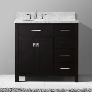 Virtu USA Caroline Parkway 36" Single Bath Vanity with Italian White Marble Top and Round Sink
