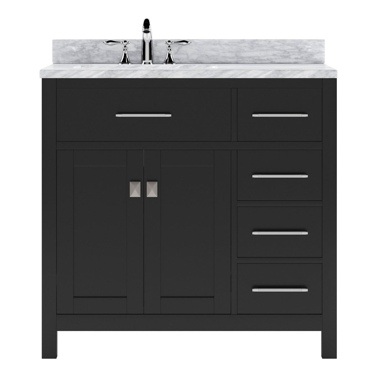Virtu USA Caroline Parkway 36" Single Bath Vanity with Italian White Marble Top and Round Sink with Matching Mirror