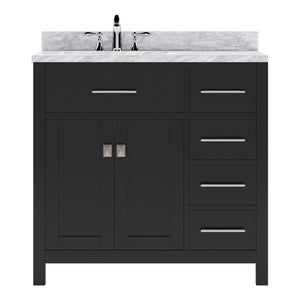 Virtu USA Caroline Parkway 36" Single Bath Vanity with Italian White Marble Top and Round Sink with Brushed Nickel Faucet with Matching Mirror
