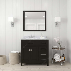Virtu USA Caroline Parkway 36" Single Bath Vanity with Italian White Marble Top and Round Sink with Matching Mirror