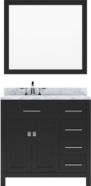 Virtu USA Caroline Parkway 36" Single Bath Vanity with Italian White Marble Top and Round Sink with Brushed Nickel Faucet with Matching Mirror - Luxe Bathroom Vanities
