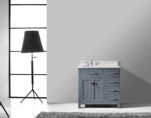 Virtu USA Caroline Parkway 36" Single Bath Vanity with Italian White Marble Top and Round Sink