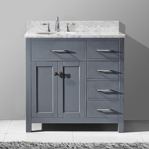 Virtu USA Caroline Parkway 36" Single Bath Vanity with Italian White Marble Top and Round Sink
