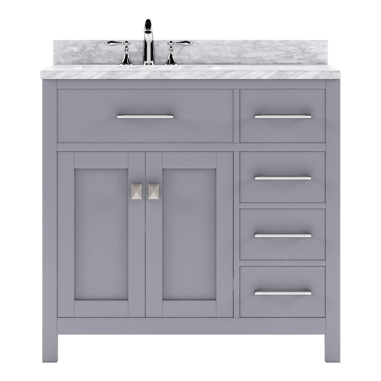 Virtu USA Caroline Parkway 36" Single Bath Vanity with Italian White Marble Top and Round Sink with Matching Mirror