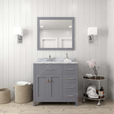 Virtu USA Caroline Parkway 36" Single Bath Vanity with Italian White Marble Top and Round Sink with Matching Mirror