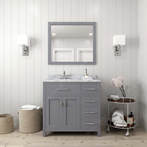 Virtu USA Caroline Parkway 36" Single Bath Vanity with Italian White Marble Top and Round Sink with Polished Chrome Faucet with Matching Mirror
