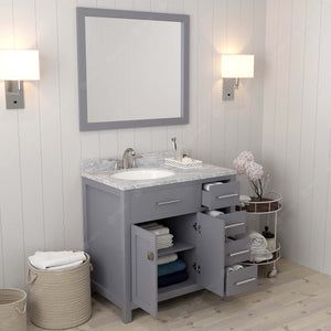 Virtu USA Caroline Parkway 36" Single Bath Vanity with Italian White Marble Top and Round Sink with Polished Chrome Faucet with Matching Mirror