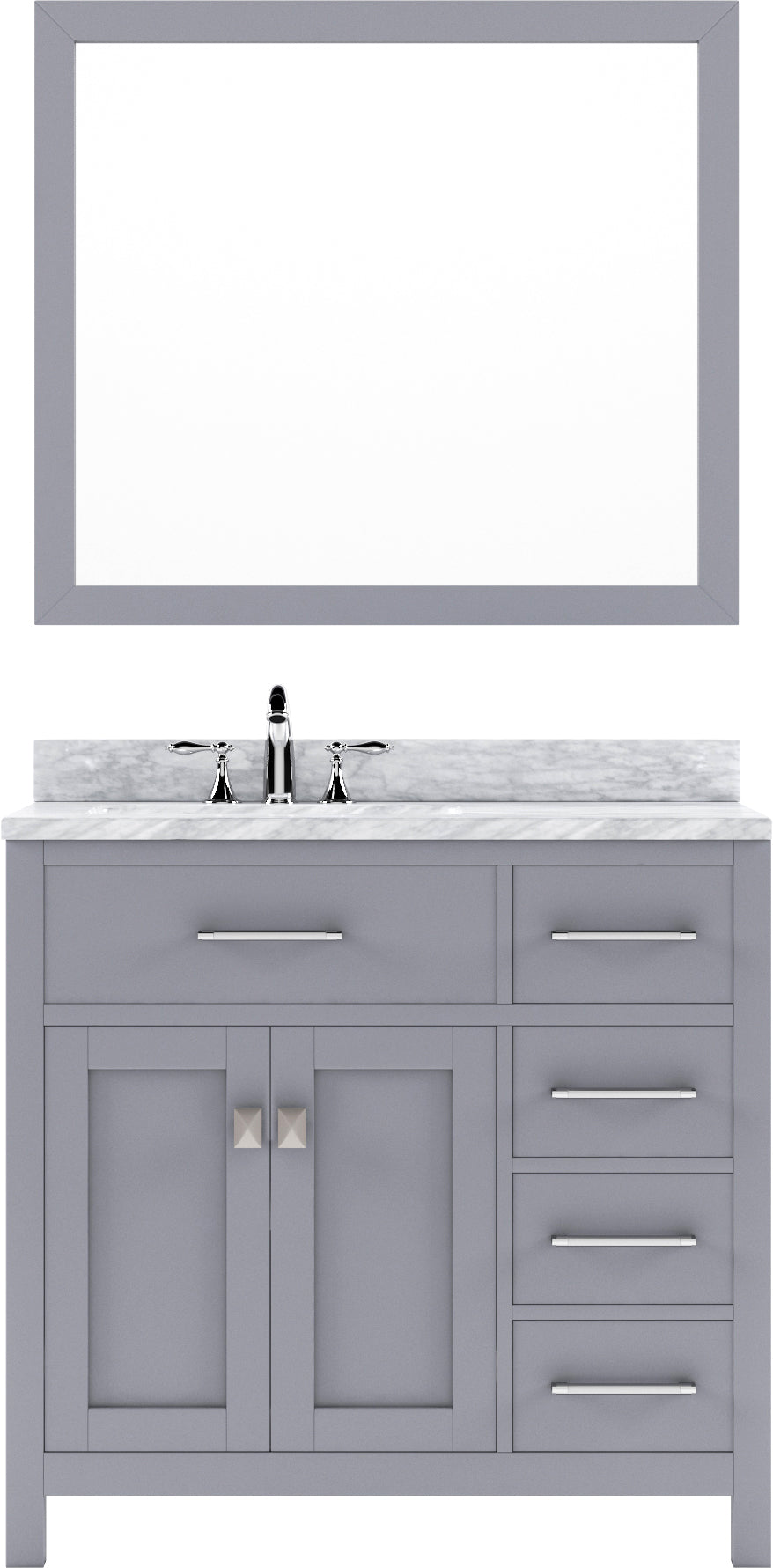 Virtu USA Caroline Parkway 36" Single Bath Vanity with Italian White Marble Top and Round Sink with Matching Mirror - Luxe Bathroom Vanities