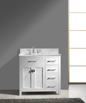 Virtu USA Caroline Parkway 36" Single Bath Vanity with Italian White Marble Top and Round Sink
