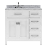 Virtu USA Caroline Parkway 36" Single Bath Vanity with Italian White Marble Top and Round Sink with Matching Mirror