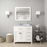 Virtu USA Caroline Parkway 36" Single Bath Vanity with Italian White Marble Top and Round Sink with Matching Mirror