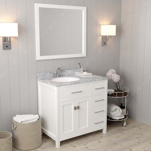 Virtu USA Caroline Parkway 36" Single Bath Vanity with Italian White Marble Top and Round Sink with Brushed Nickel Faucet with Matching Mirror