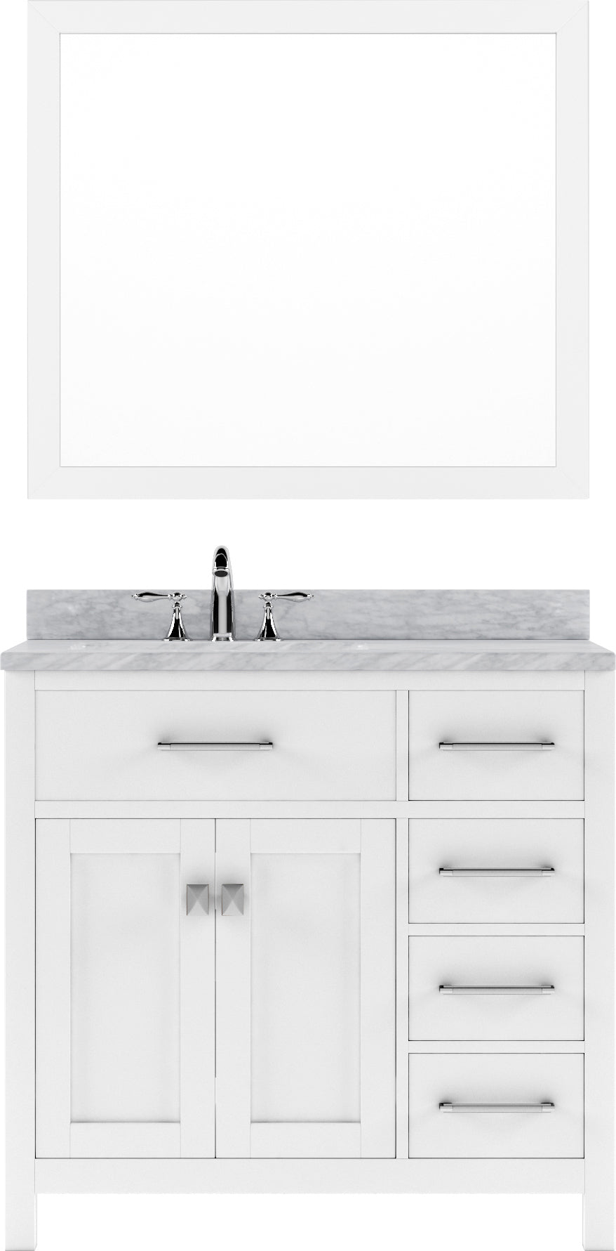 Virtu USA Caroline Parkway 36" Single Bath Vanity with Italian White Marble Top and Round Sink with Brushed Nickel Faucet with Matching Mirror - Luxe Bathroom Vanities