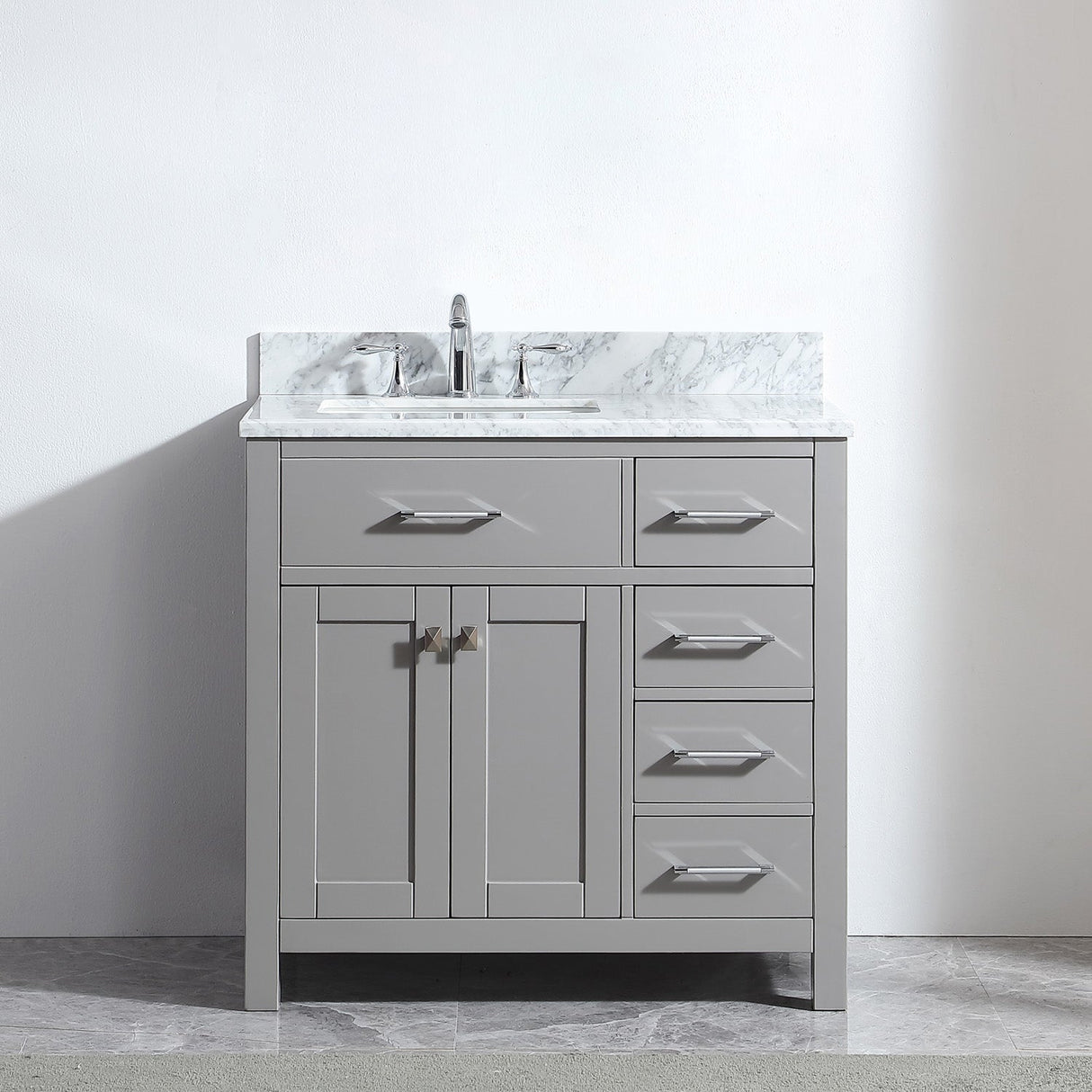 Virtu USA Caroline Parkway 36" Single Bath Vanity with Italian White Marble Top and Square Sink