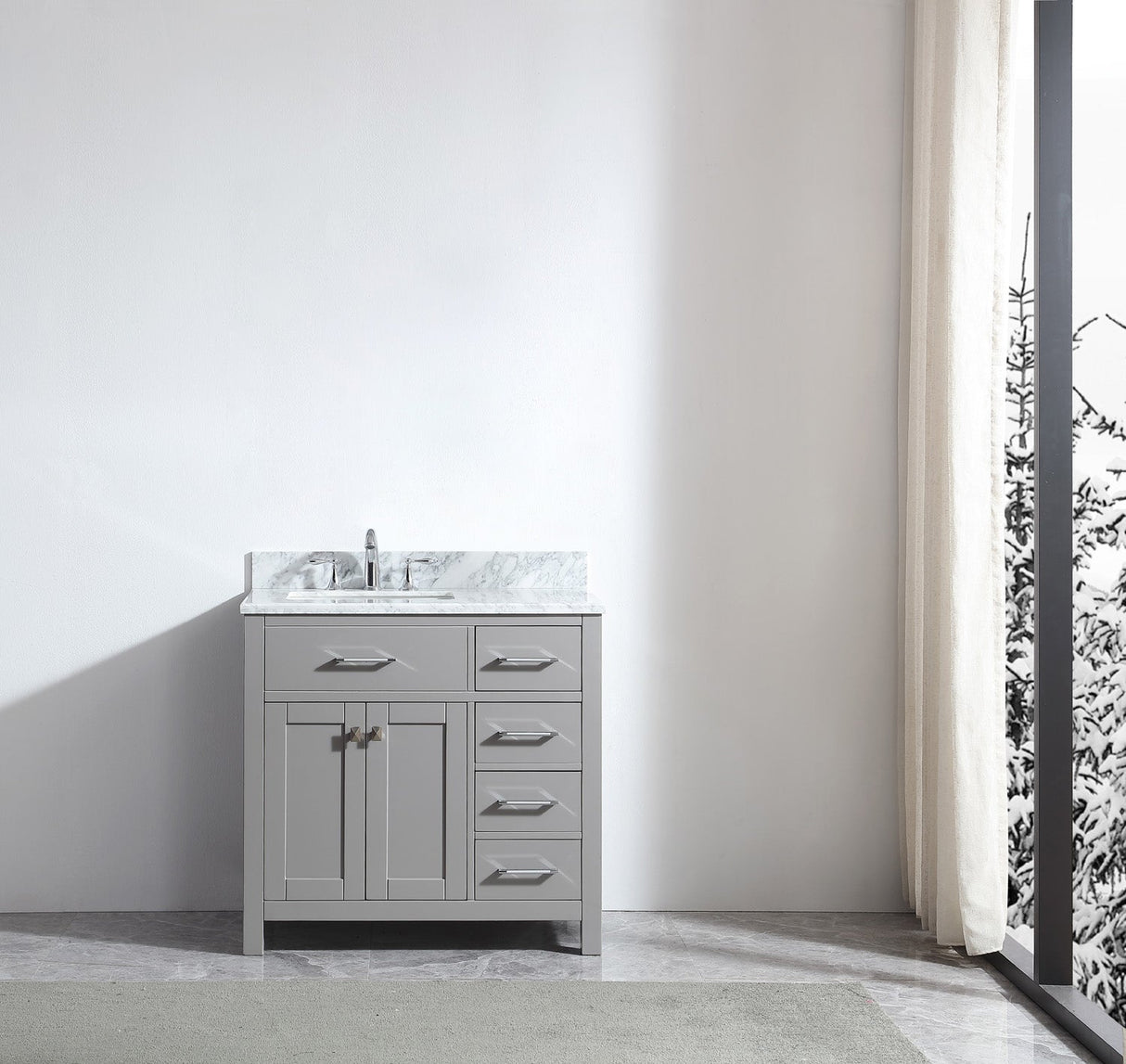 Virtu USA Caroline Parkway 36" Single Bath Vanity with Italian White Marble Top and Square Sink