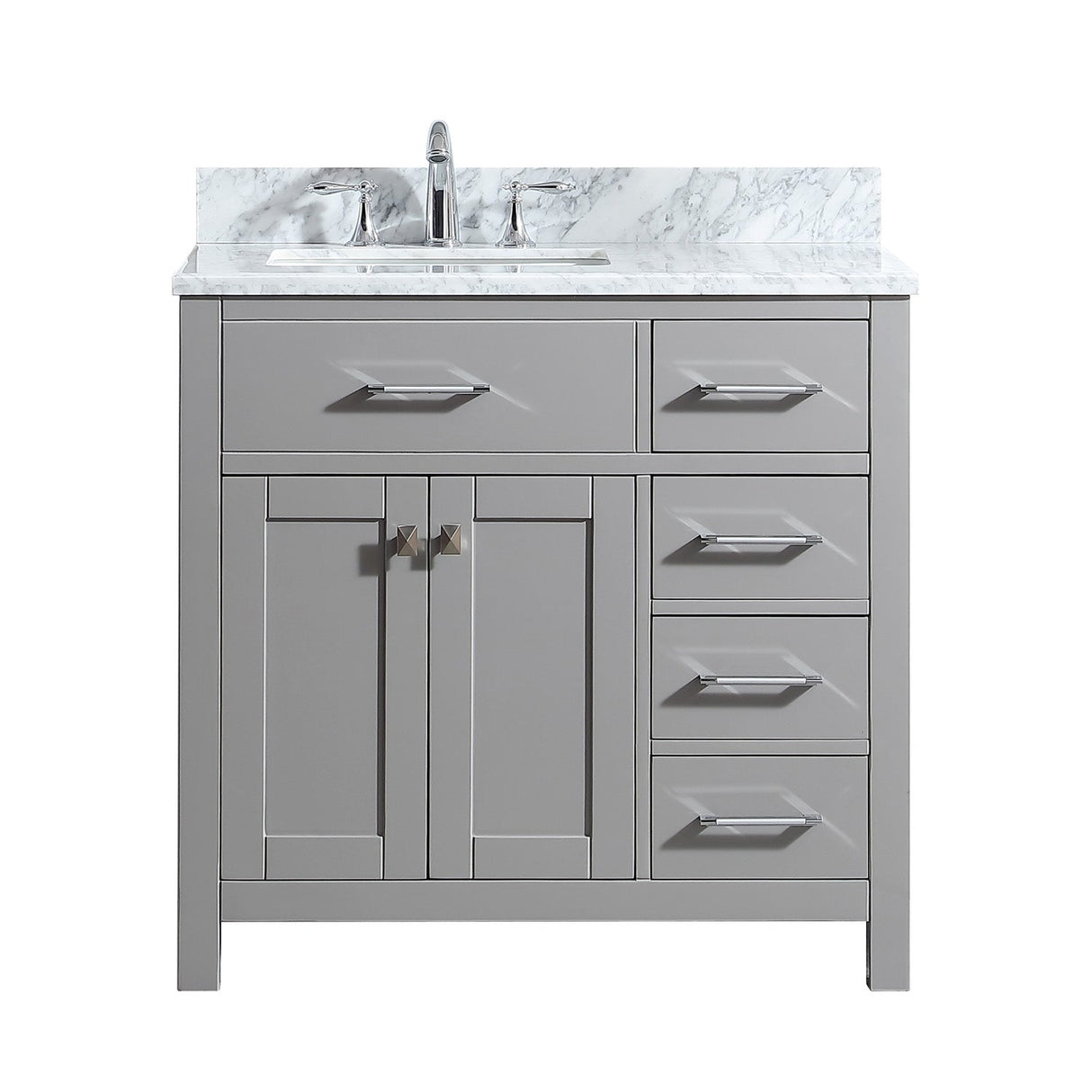 Virtu USA Caroline Parkway 36" Single Bath Vanity in Cashmere Grey with Marble Top and Square Sink - Luxe Bathroom Vanities Luxury Bathroom Fixtures Bathroom Furniture