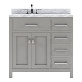 Virtu USA Caroline Parkway 36" Single Bath Vanity with Italian White Marble Top and Square Sink with Brushed Nickel Faucet with Matching Mirror