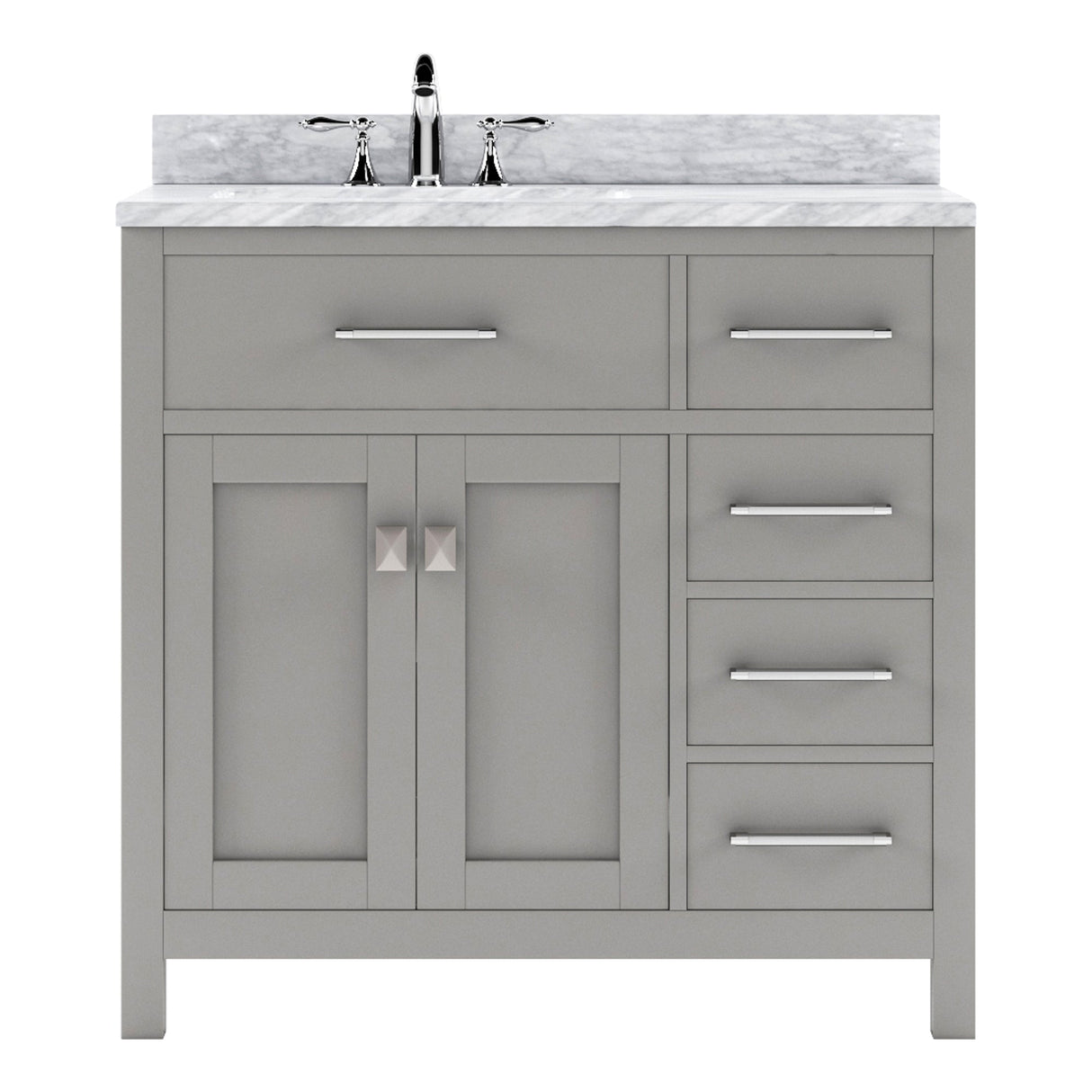 Virtu USA Caroline Parkway 36" Single Bath Vanity with Italian White Marble Top and Square Sink with Polished Chrome Faucet with Matching Mirror