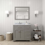 Virtu USA Caroline Parkway 36" Single Bath Vanity with Italian White Marble Top and Square Sink with Polished Chrome Faucet with Matching Mirror