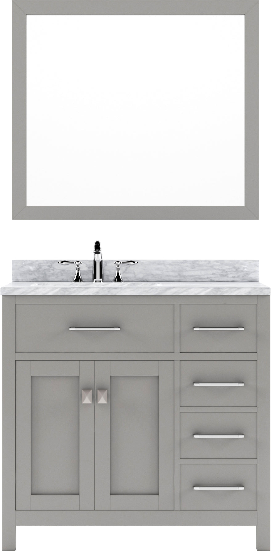 Virtu USA Caroline Parkway 36" Single Bath Vanity with Italian White Marble Top and Square Sink with Brushed Nickel Faucet with Matching Mirror - Luxe Bathroom Vanities