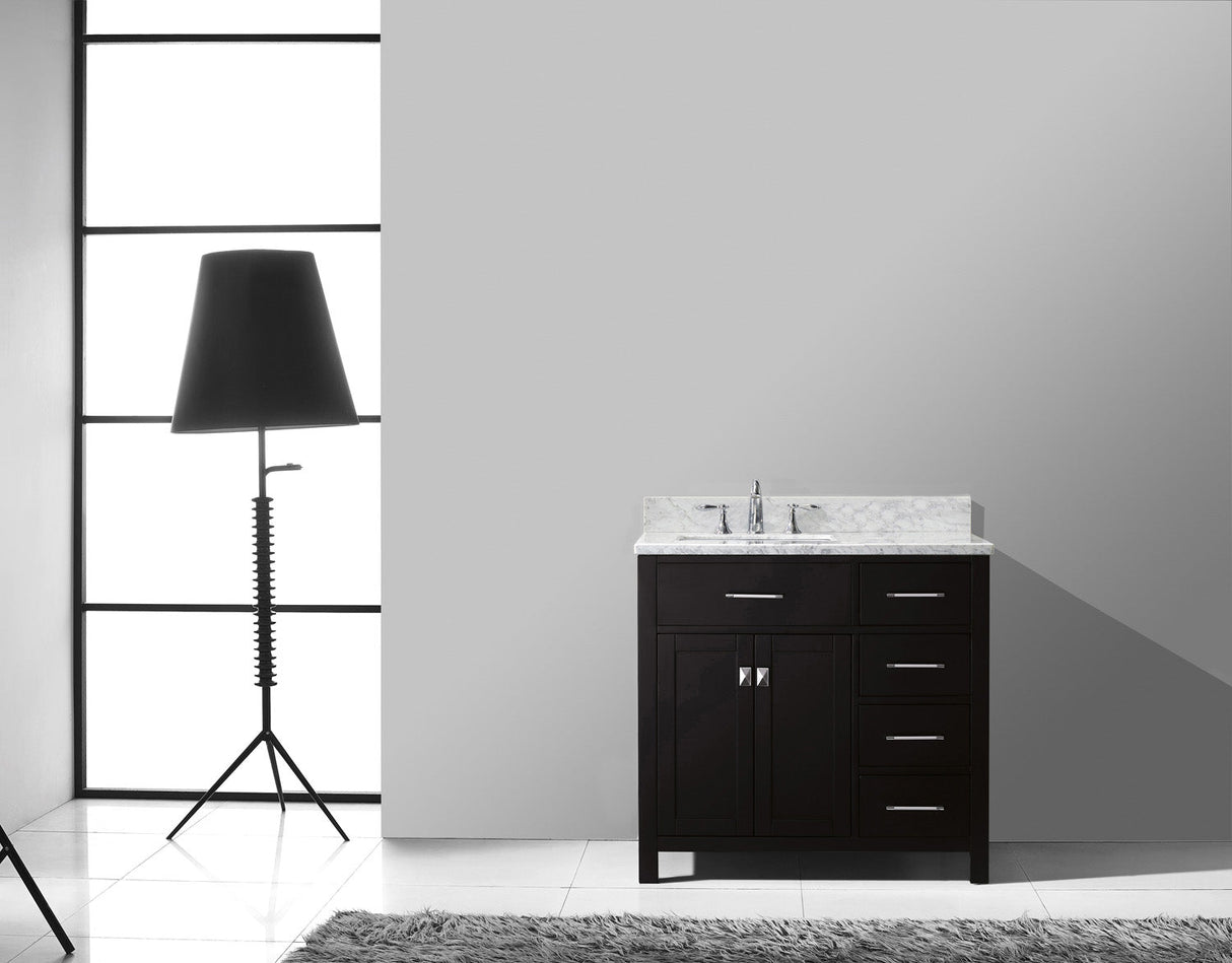 Virtu USA Caroline Parkway 36" Single Bath Vanity with Italian White Marble Top and Square Sink