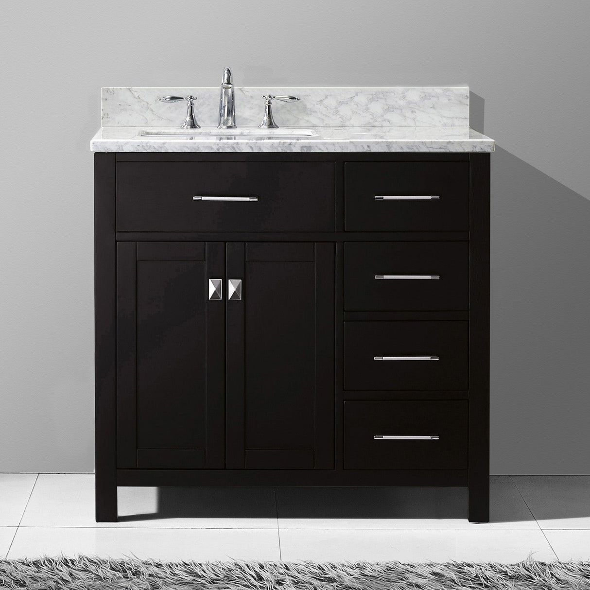 Virtu USA Caroline Parkway 36" Single Bath Vanity with Italian White Marble Top and Square Sink